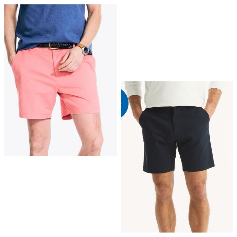2 Pairs Nautica 6 inch inseam Deck Shorts Men's Coral & True Navy 38 W